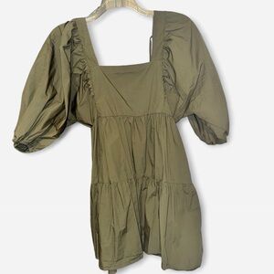 A New Day Olive Green Puff Sleeve Dress
